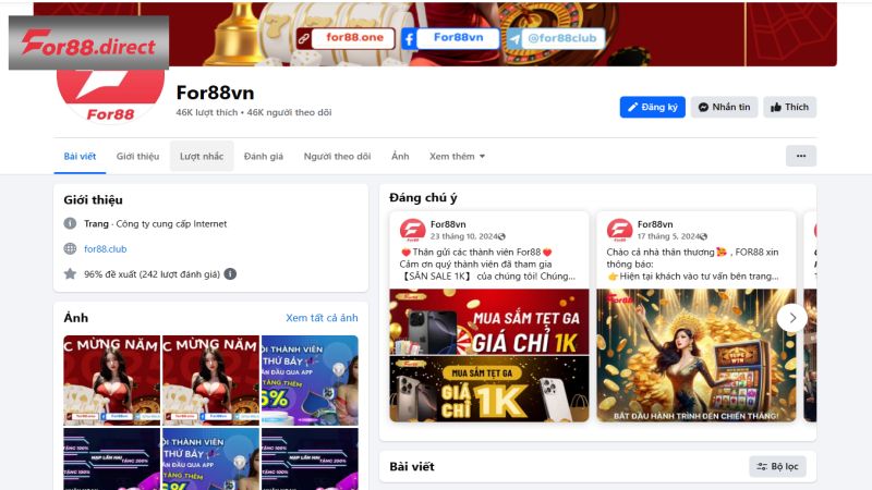 Liên hệ For88 qua mạng xã hội