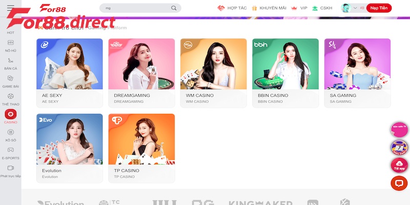Giao diện của MG Casino For88 thân thiện và dễ sử dụng
